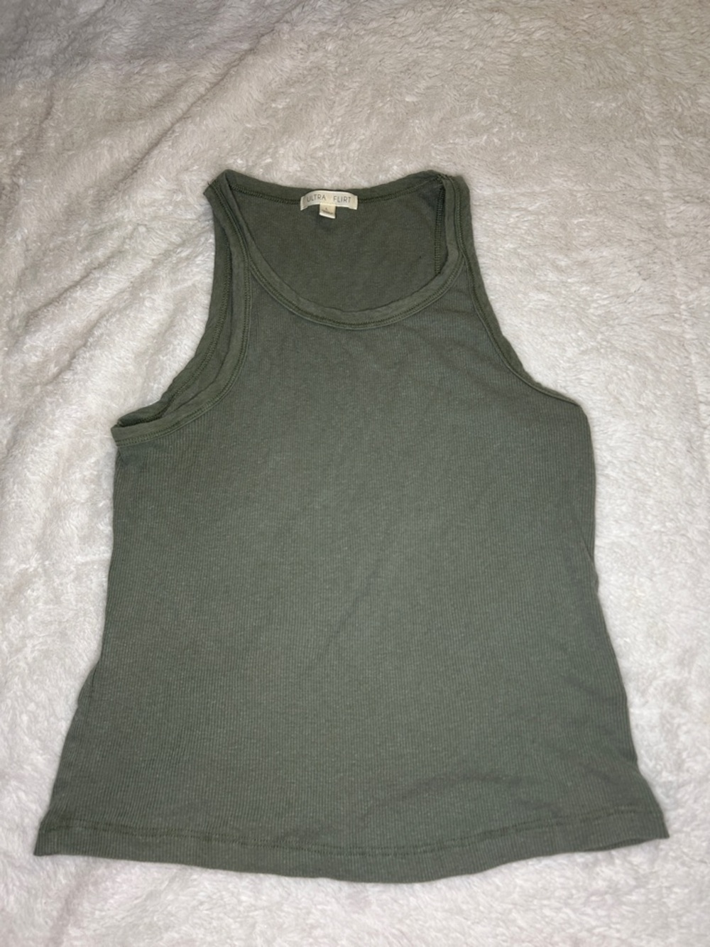 Ultra Flirt Olive Green Ribbed Scoop Tank